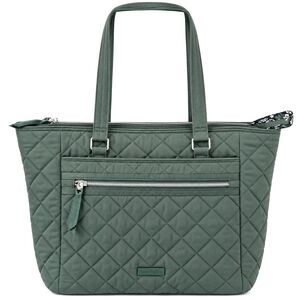 Vera Bradley Performance Twill Tote Bag Olive Leaf Green Zip Closure Pockets